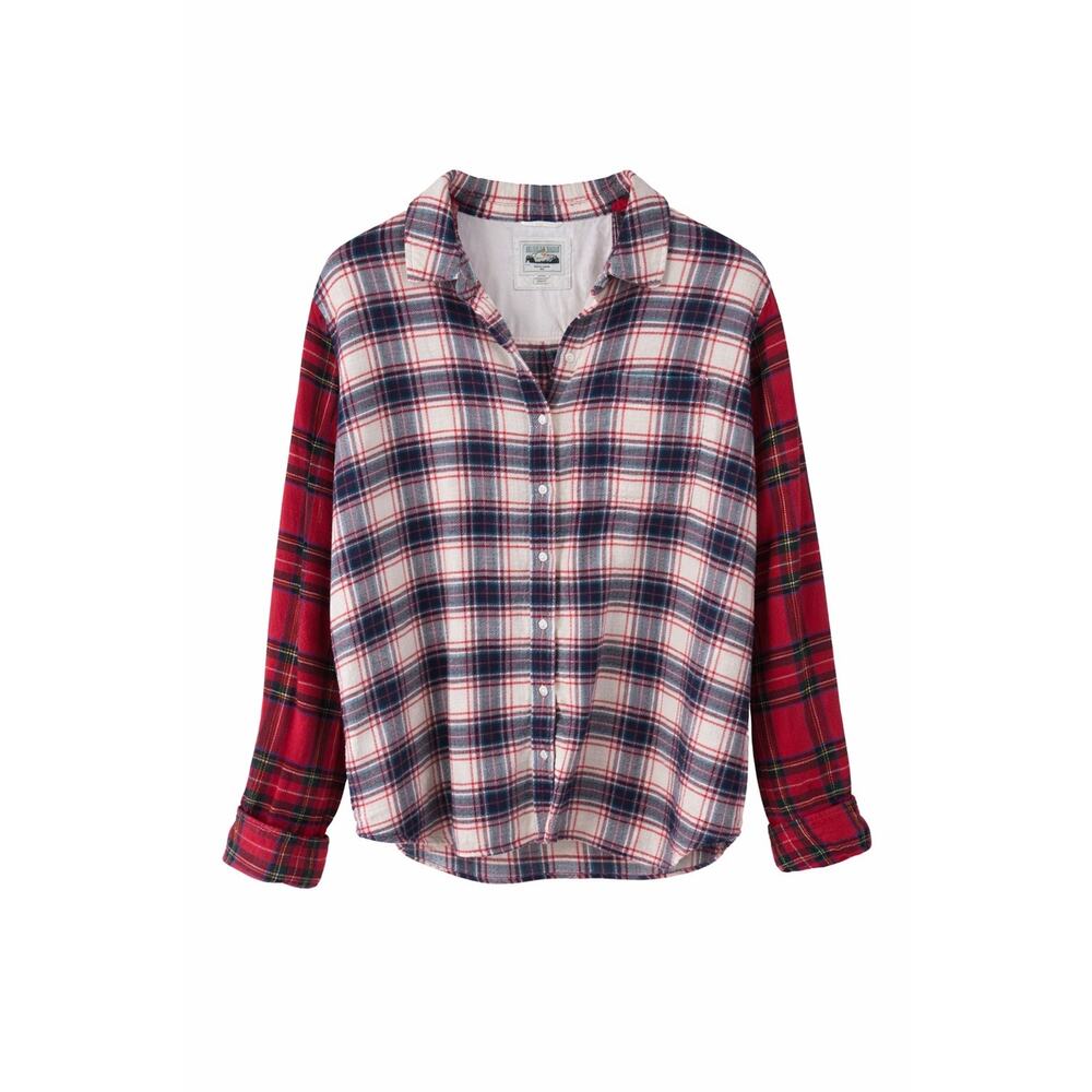 American Eagle Women’s Plaid Flannel Shirt Medium Red Blue Button Up Y2K